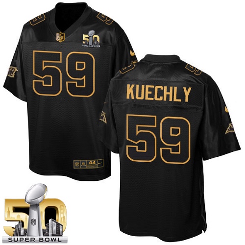 Men's Elite Luke Kuechly Super Bowl L Nike Jersey Black - #59 Pro Line Gold Collection NFL Carolina Panthers